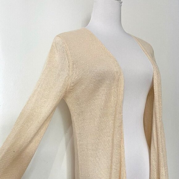 NAIF MONTREAL 100% LINEN CREAM OPEN KNIT LONG LENGTH CARDIGAN - S - Picture 4 of 10